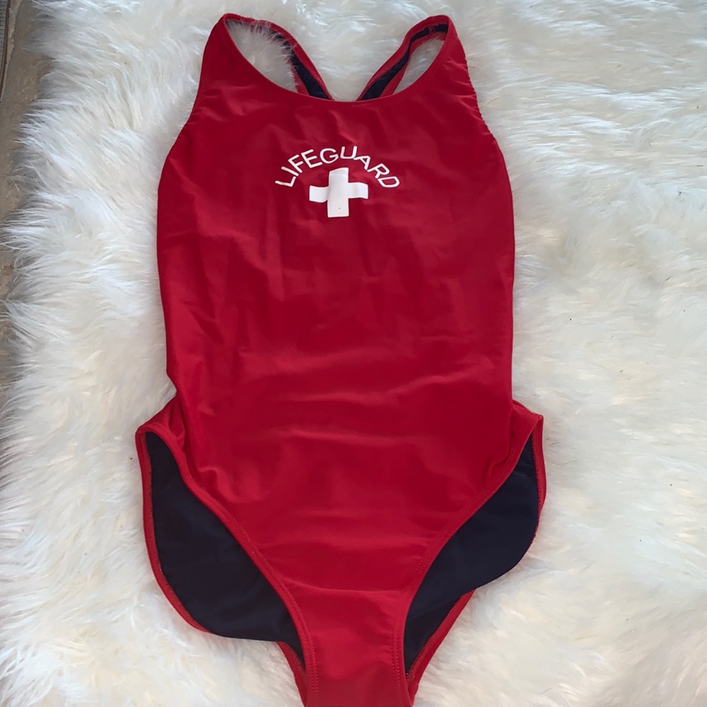Red Lifeguard Spandex One Piece BodySuit